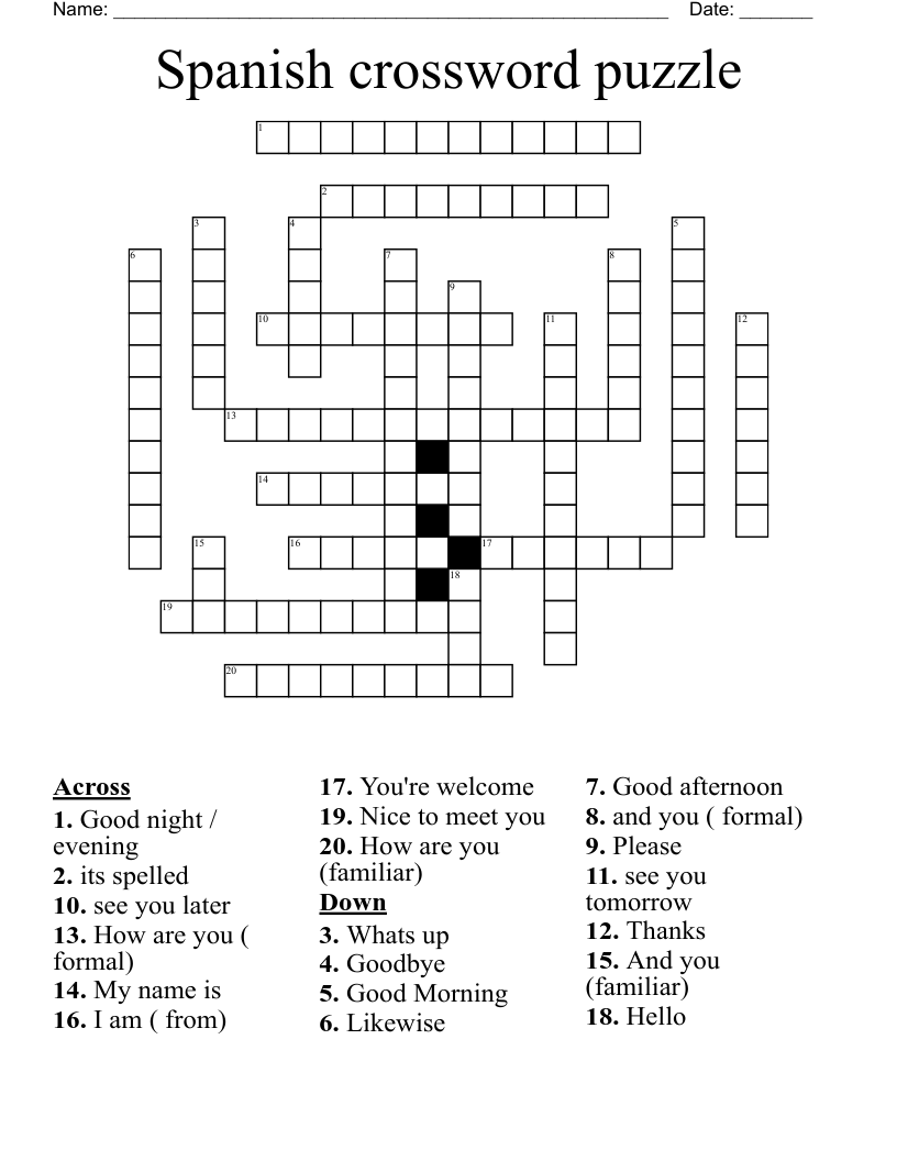 Spanish crossword puzzle