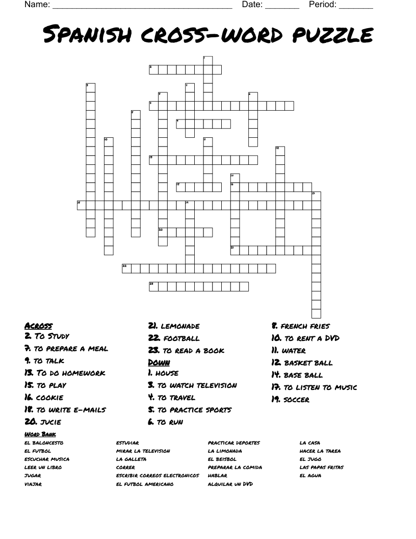 Spanish cross-word puzzle Crossword