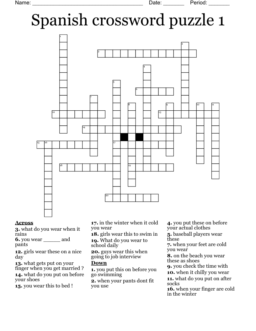 Spanish crossword puzzle 1
