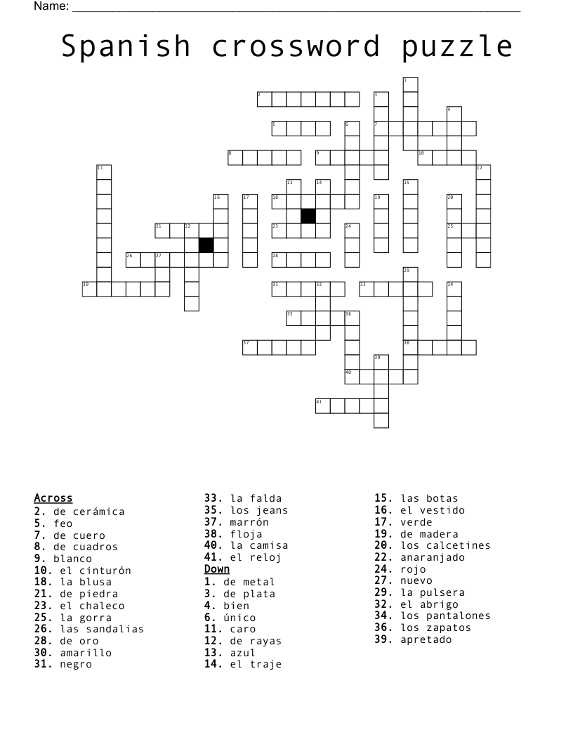 Spanish crossword puzzle
