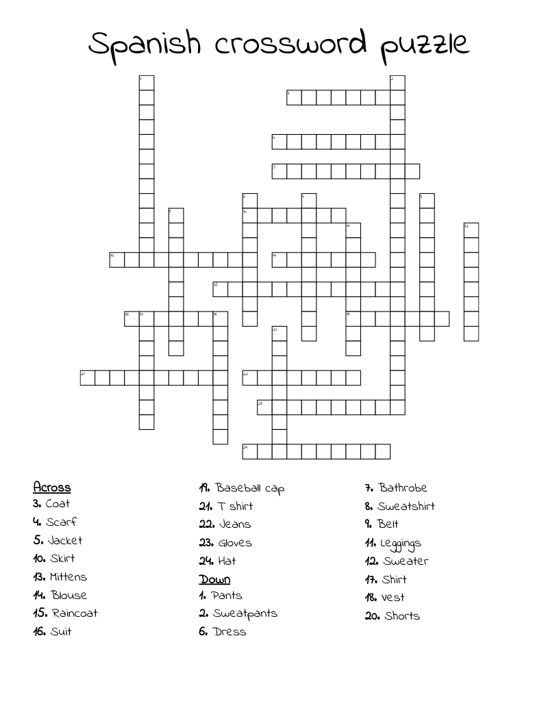 Spanish crossword puzzle