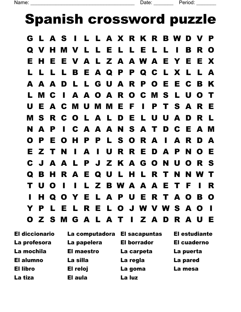 Spanish crossword puzzle Word Search