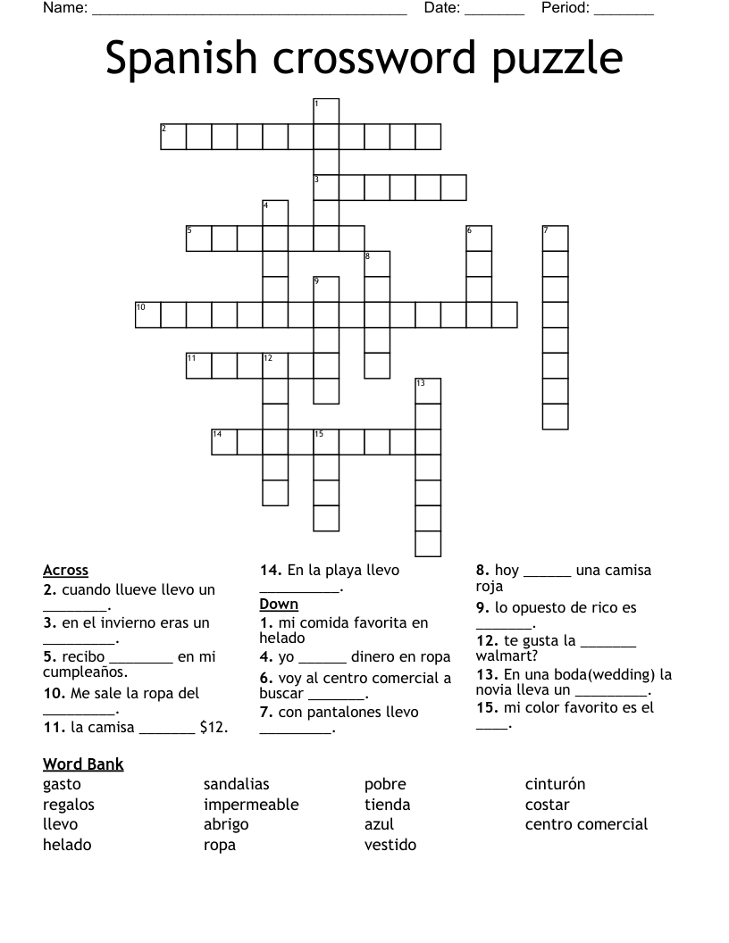 Spanish crossword puzzle