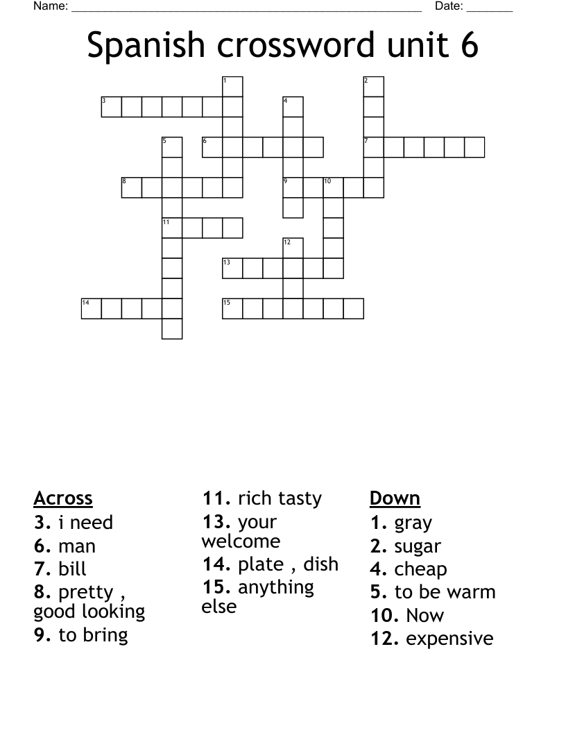 Spanish crossword unit 6