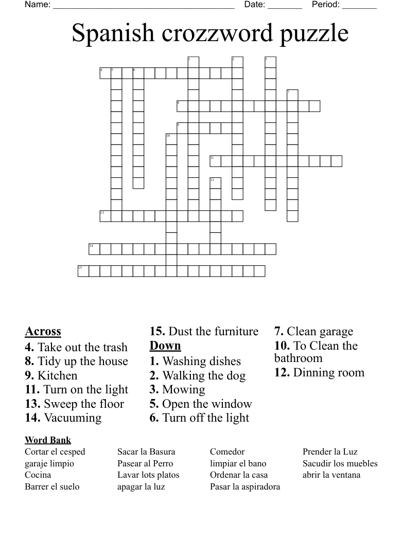Spanish crozzword puzzle Crossword