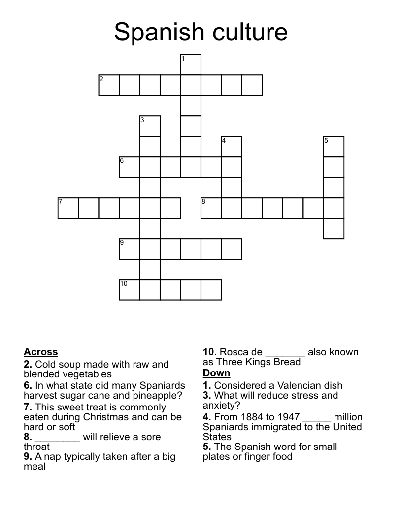 Spanish culture  Crossword