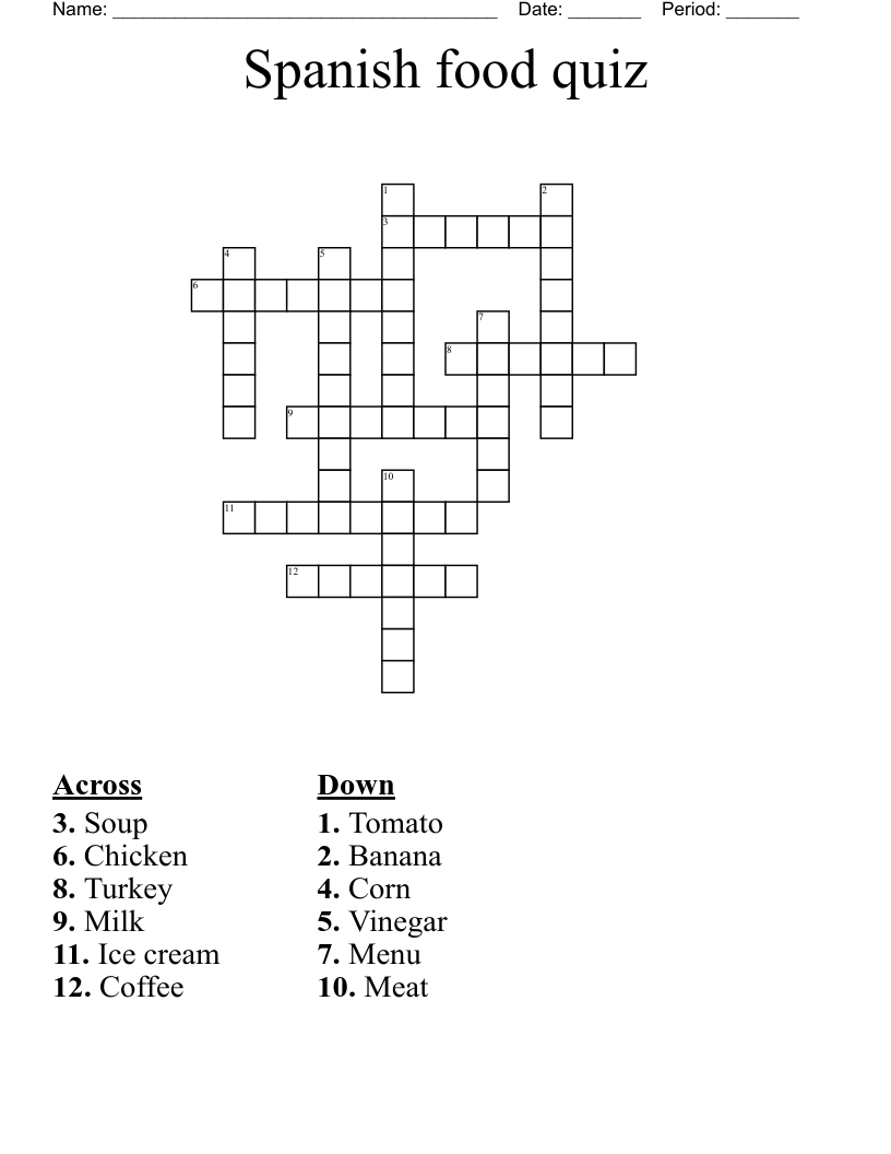 Spanish food quiz Crossword