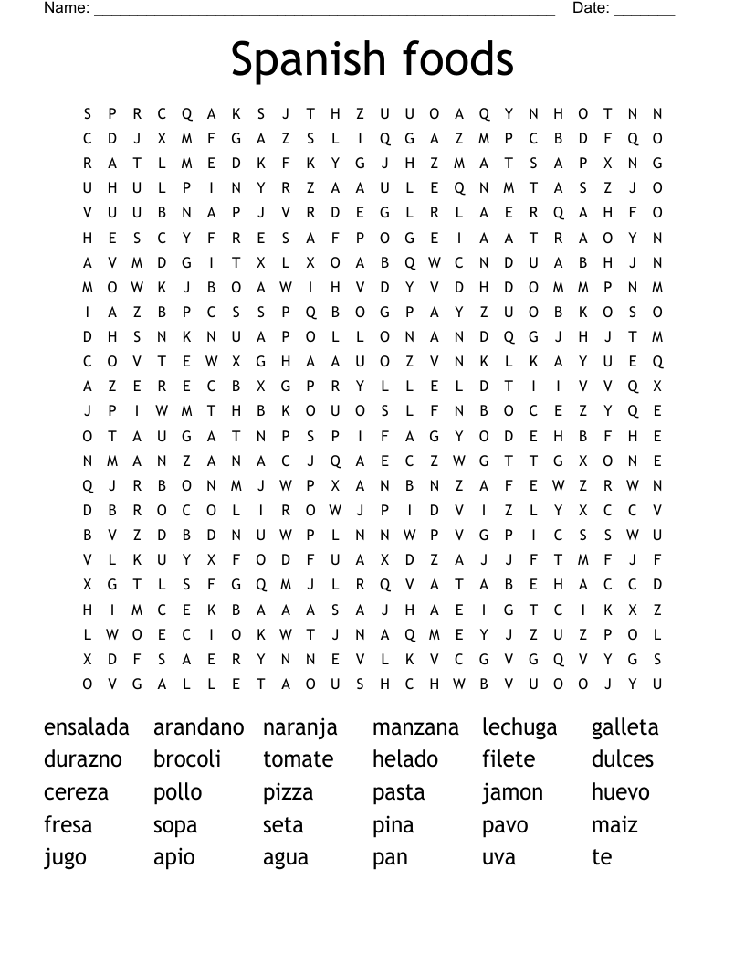 Spanish foods Word Search