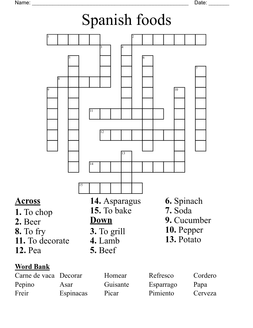 Spanish foods Crossword