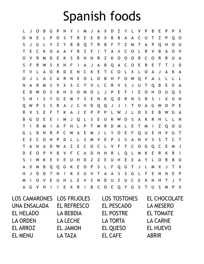 Spanish foods Word Search