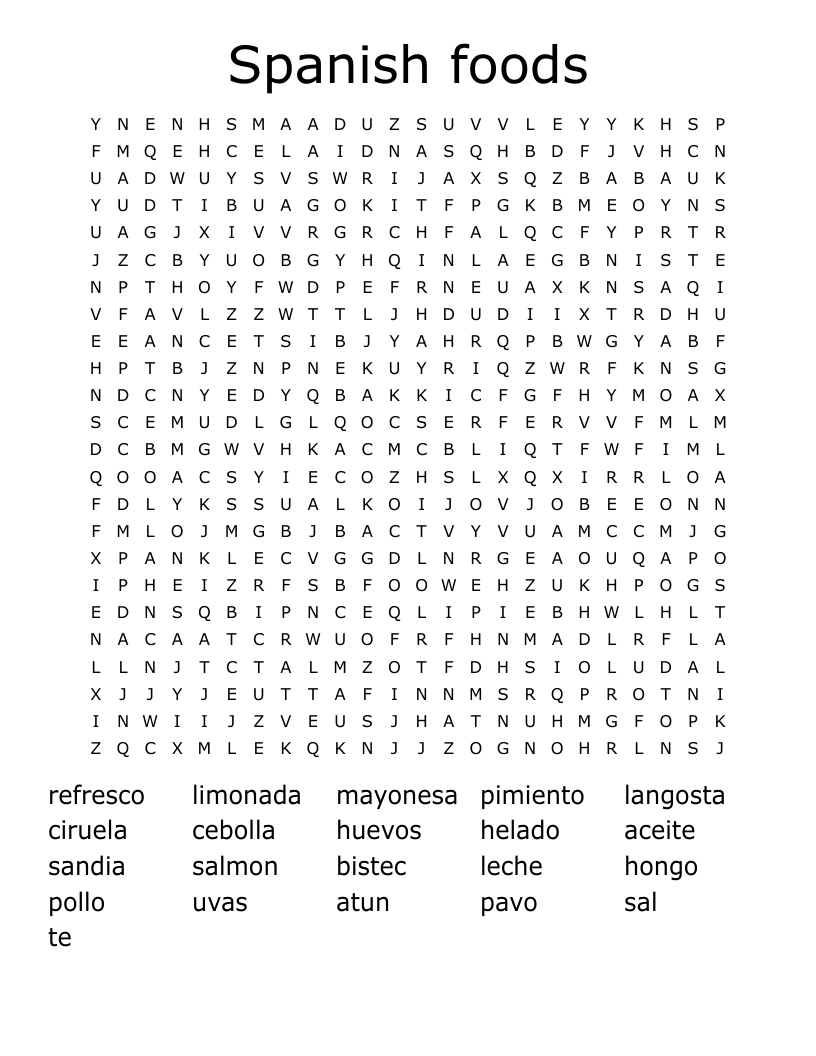 Spanish foods Word Search