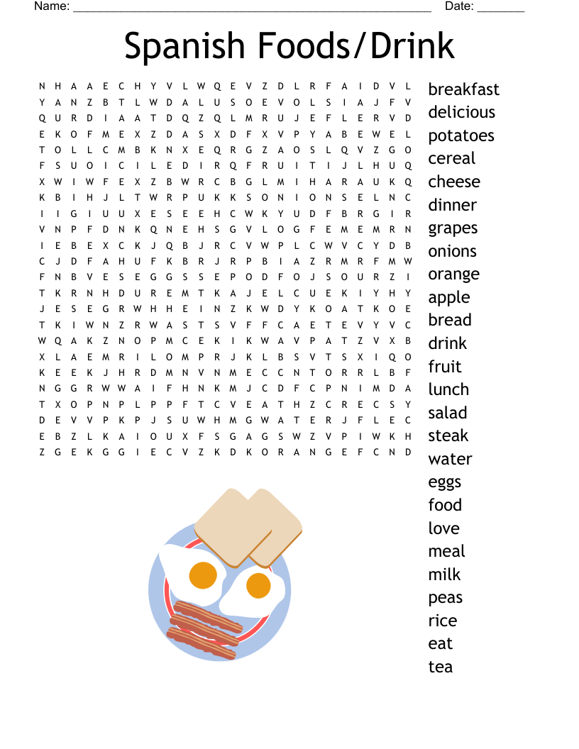 Spanish Foods/Drink Word Search