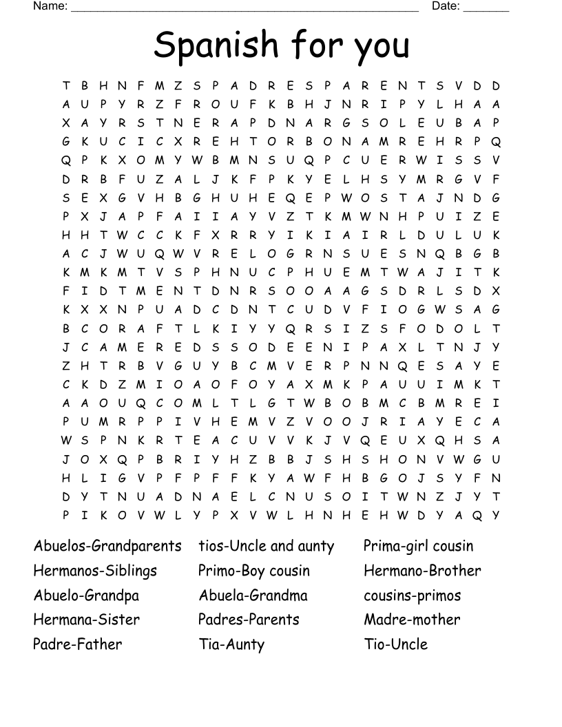 Spanish for you Word Search