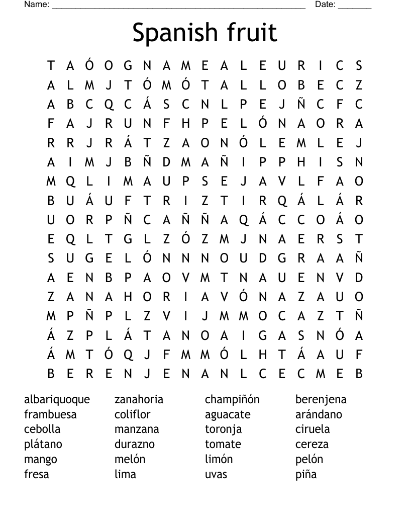 Spanish fruit Word Search