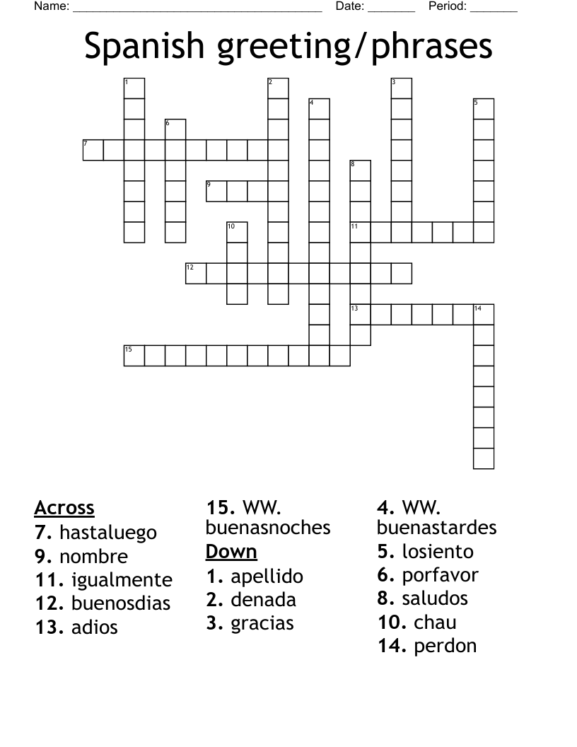 Spanish greeting/phrases Crossword