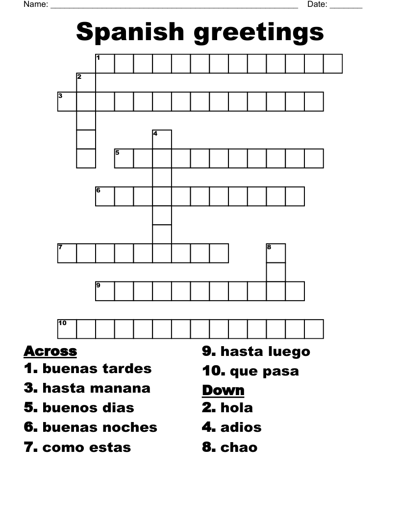 Spanish greetings Crossword