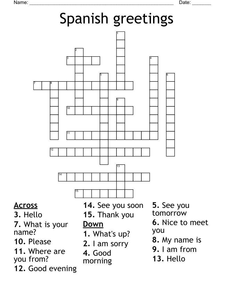 Spanish greetings Crossword