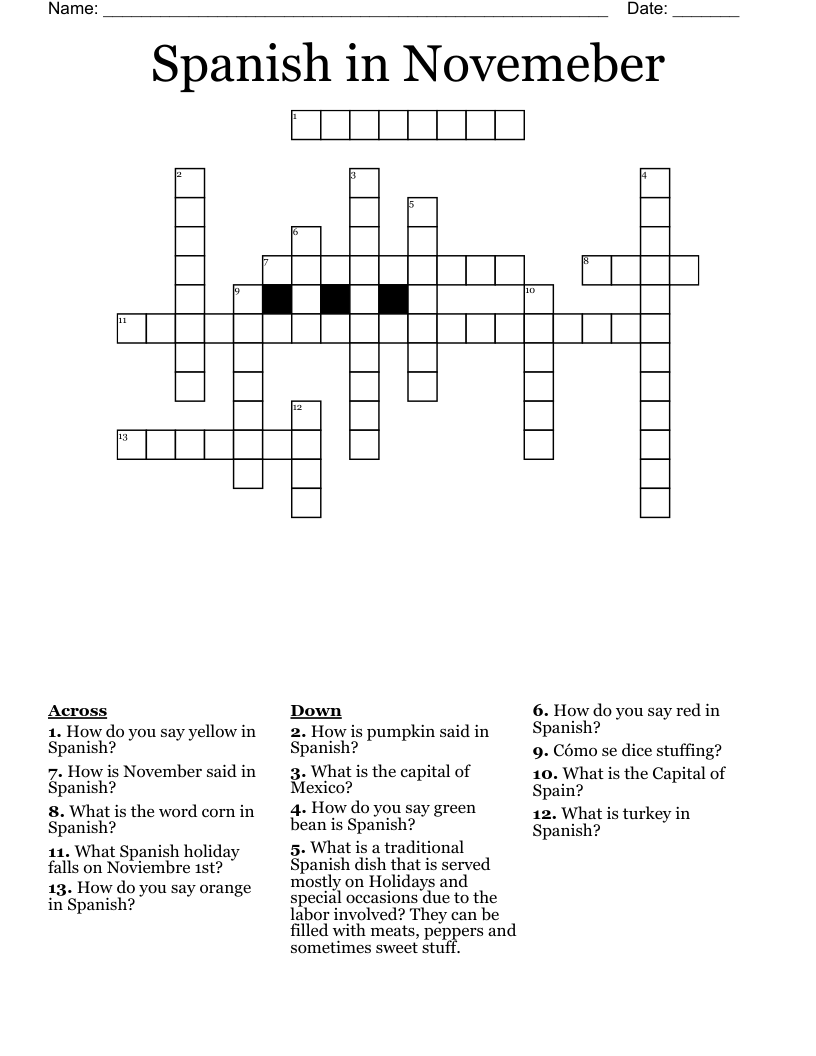 Spanish in Novemeber Crossword