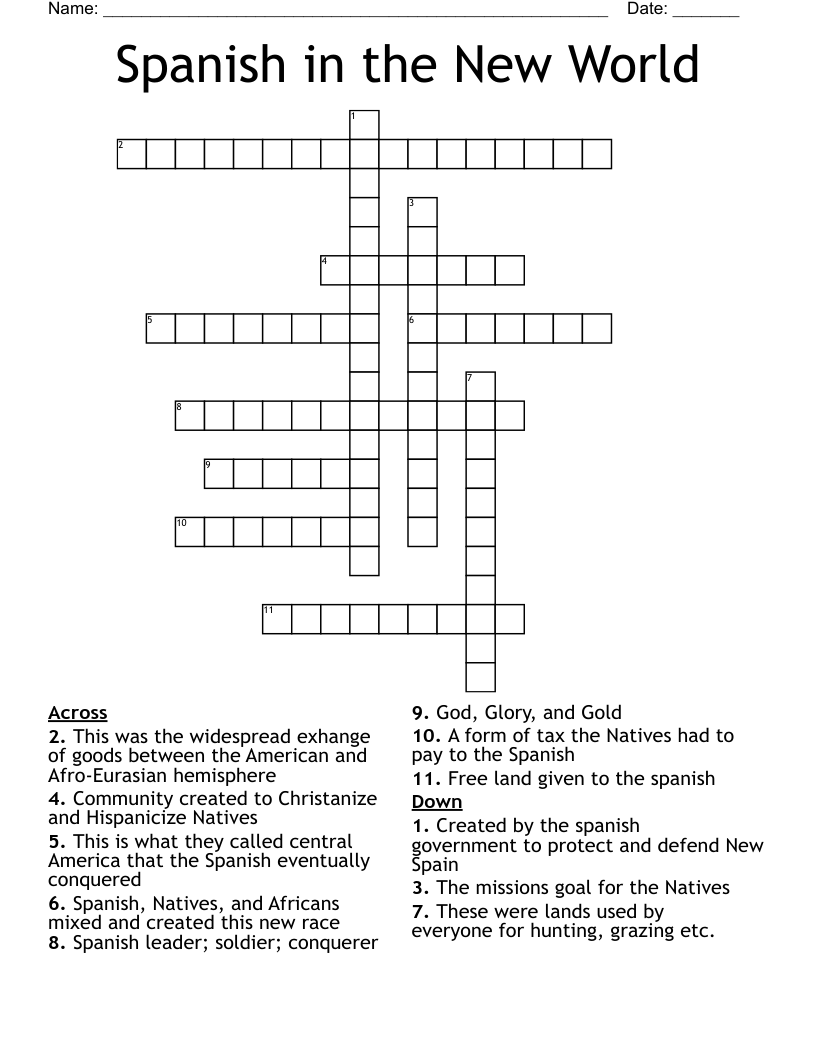 Spanish in the New World Crossword