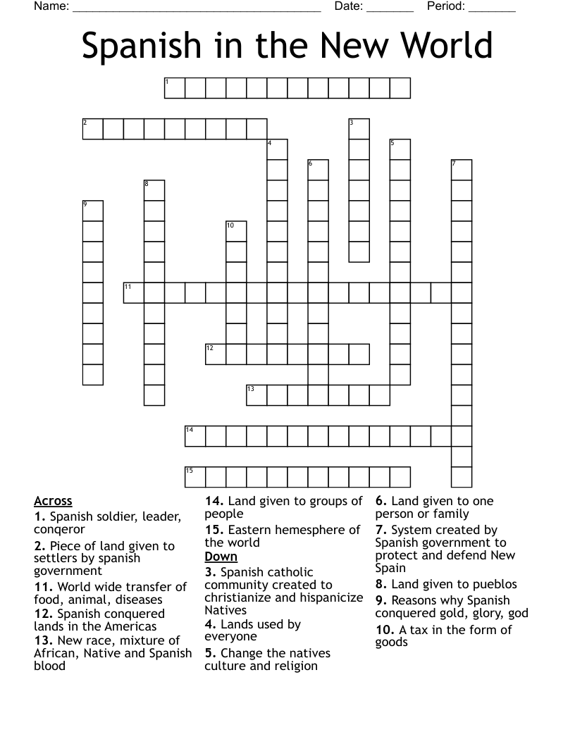 Spanish in the New World Crossword