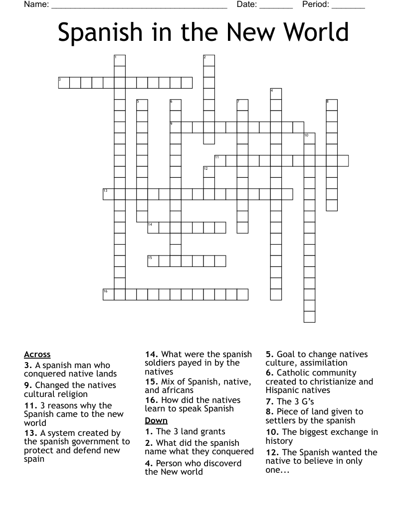 Spanish in the New World  Crossword