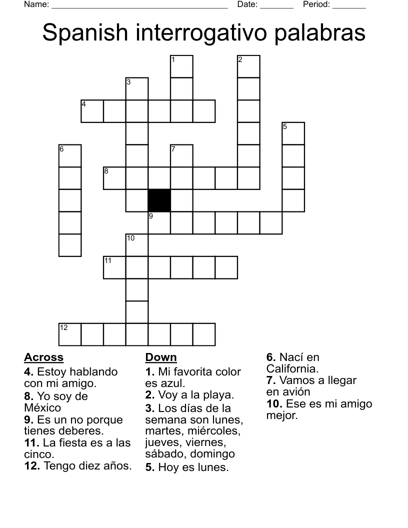 Spanish interrogativo palabras Crossword