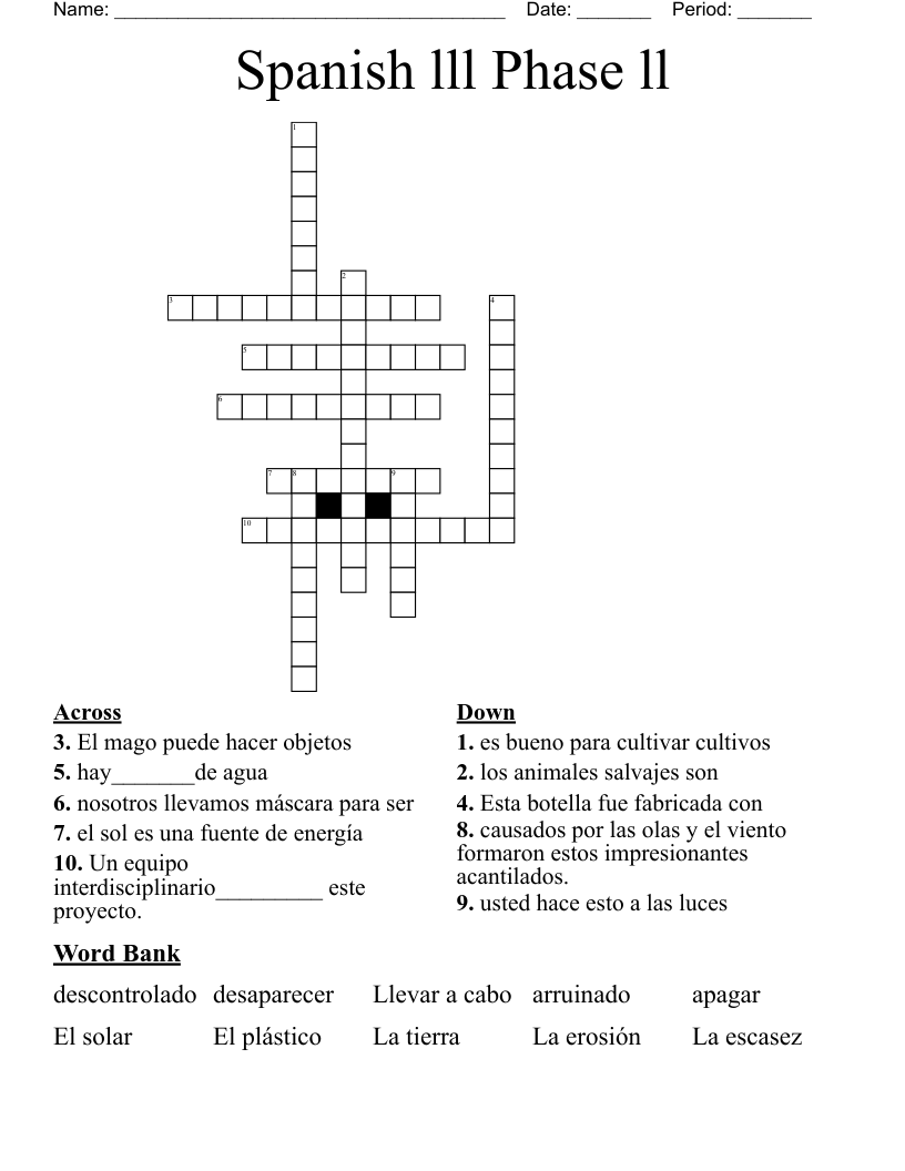 Spanish lll Phase ll Crossword