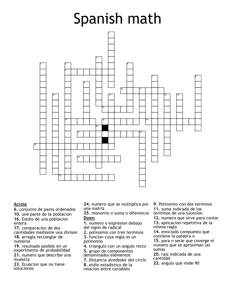 Spanish math Crossword