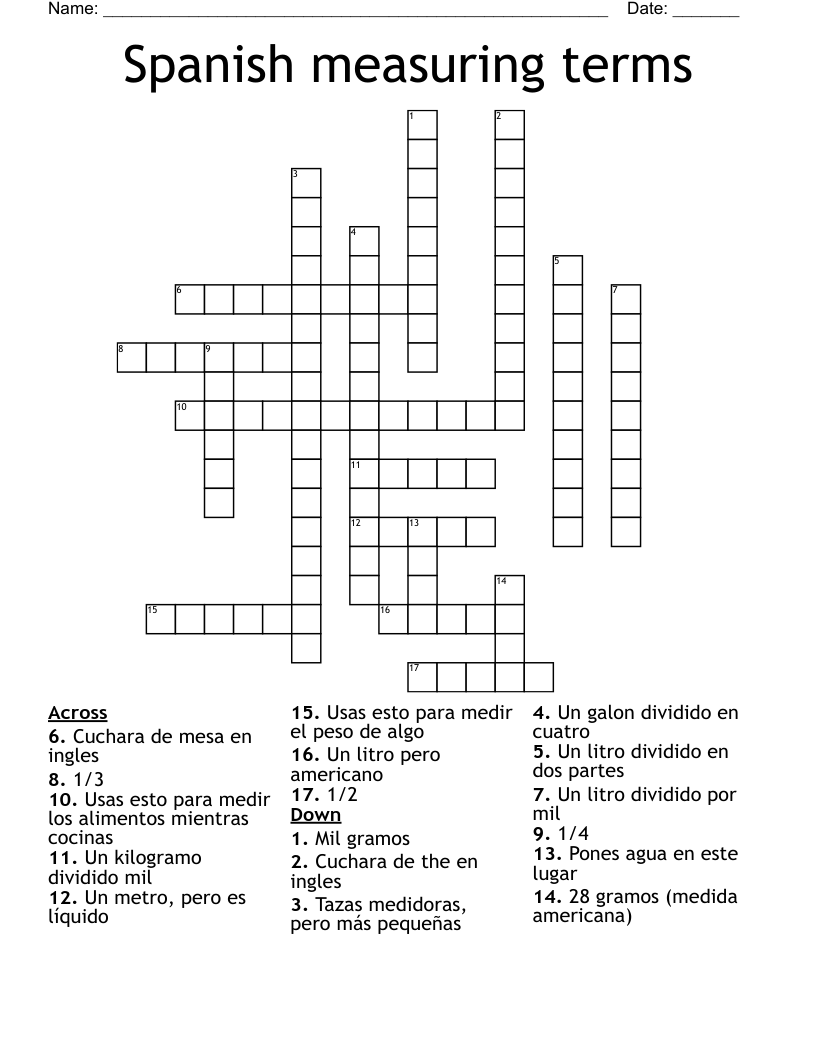 Spanish measuring terms Crossword