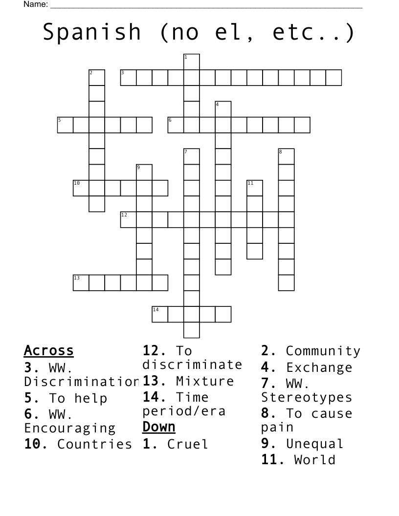 Spanish (no el, etc..) Crossword