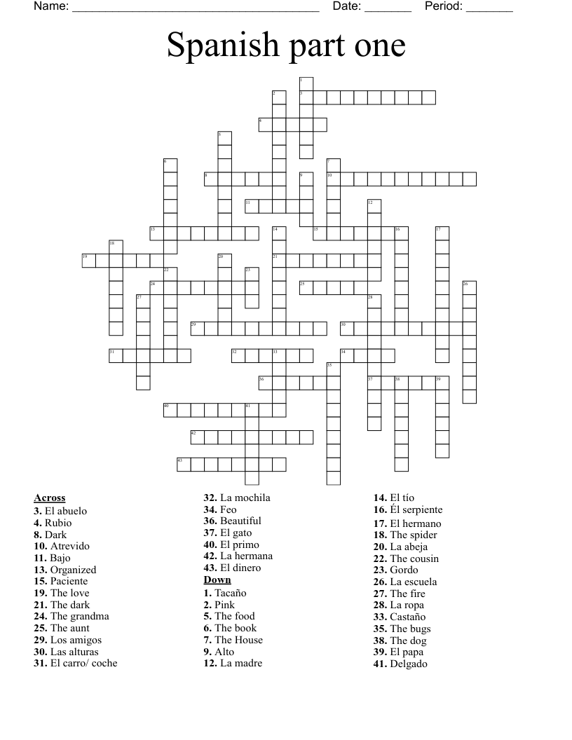 Spanish part one Crossword