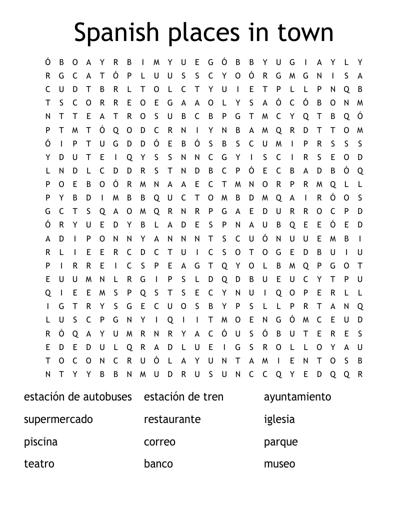 Spanish places in town Word Search