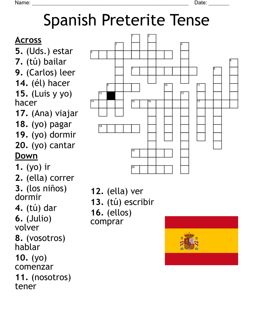 Spanish Preterite Tense Crossword