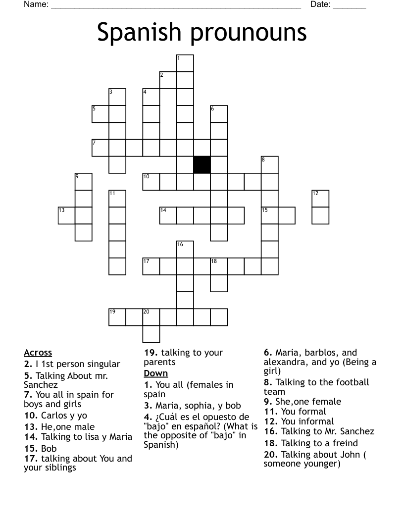 Spanish prounouns Crossword