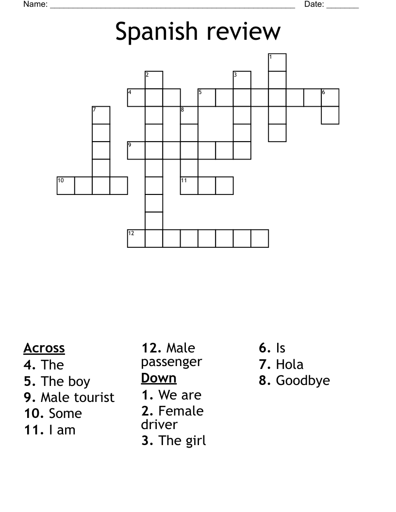 Spanish review Crossword