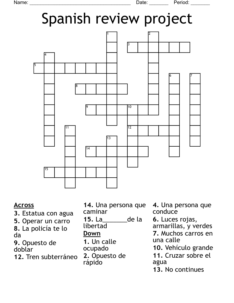 Spanish review project Crossword
