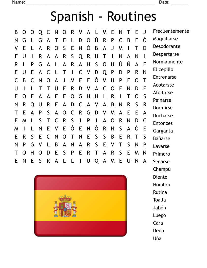 Spanish - Routines Word Search