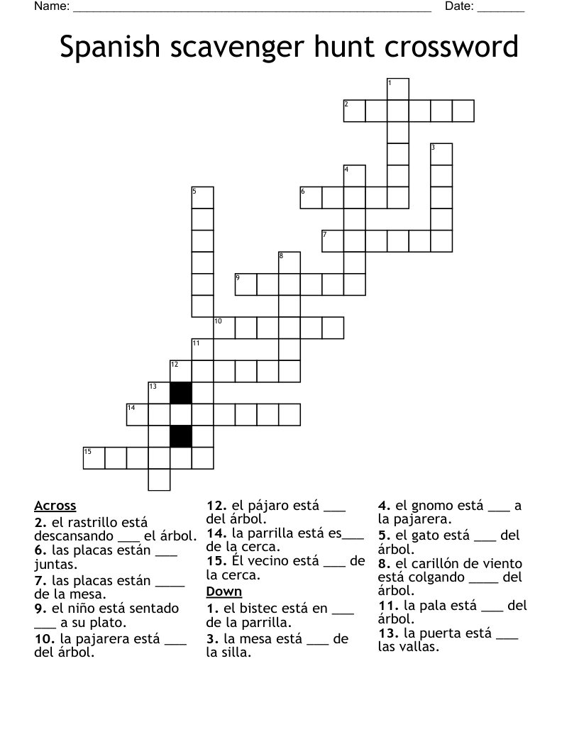 Spanish scavenger hunt crossword