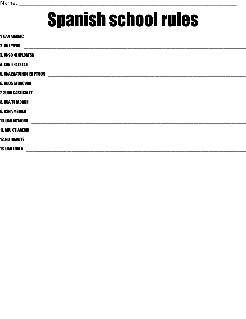 Spanish school rules Word Scramble