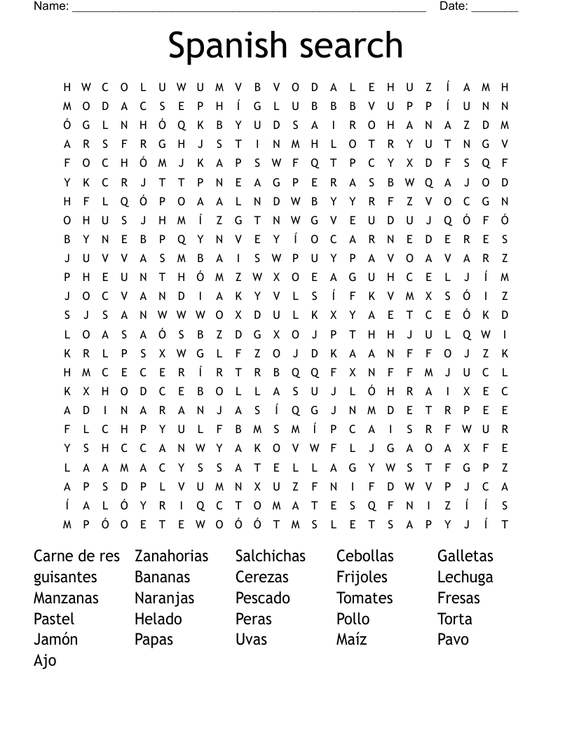 Spanish search Word Search
