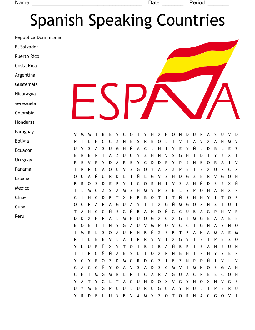 Spanish Speaking Countries Word Search