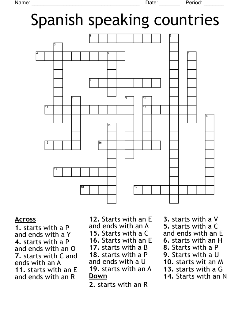 Spanish speaking countries Crossword
