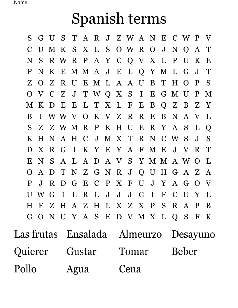 Spanish terms  Word Search