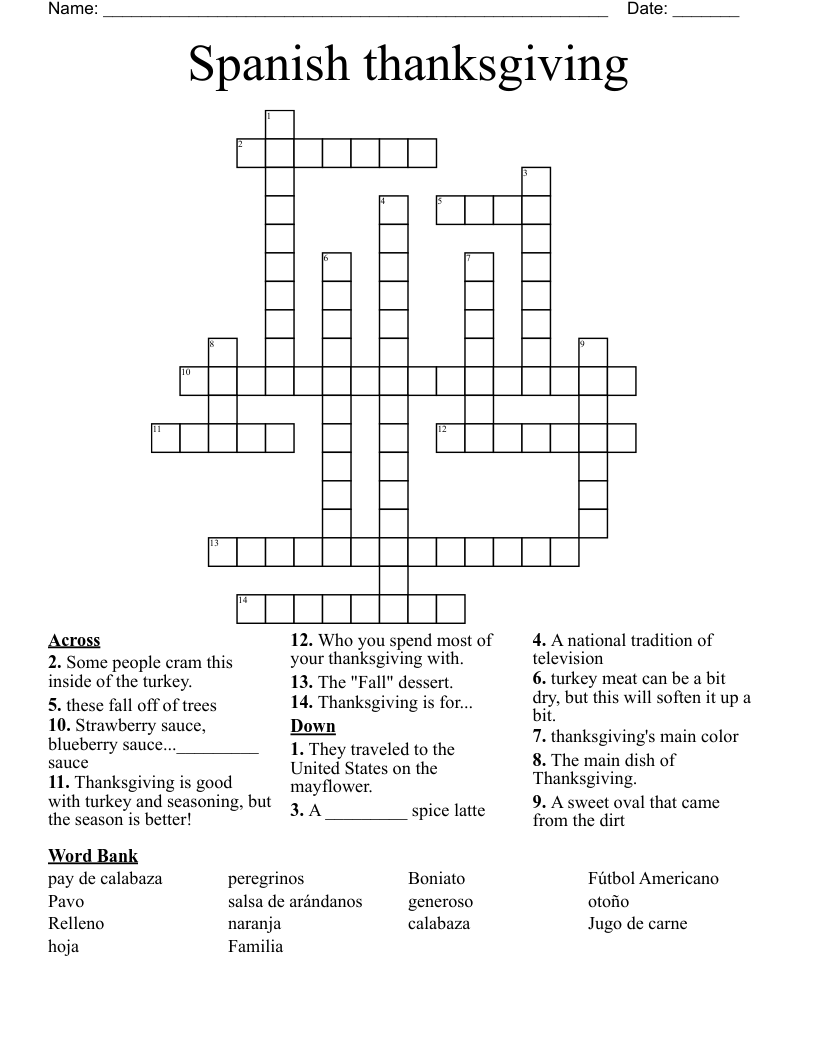 Spanish thanksgiving Crossword