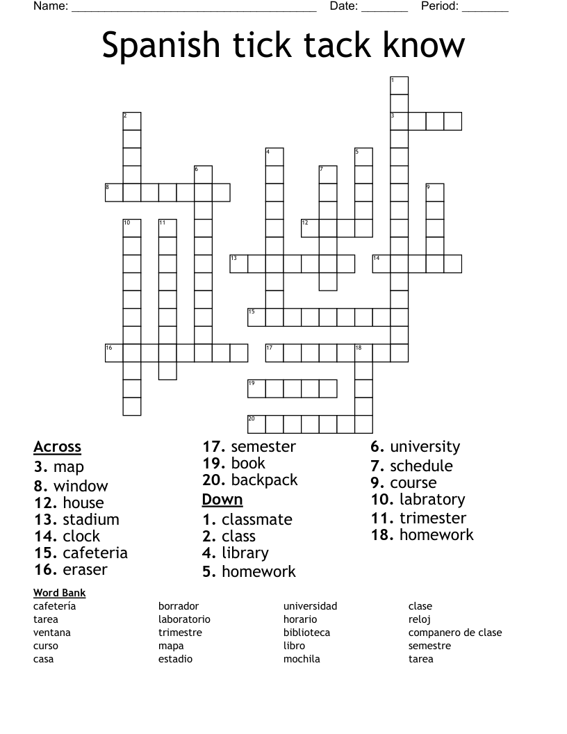 Spanish tick tack know Crossword