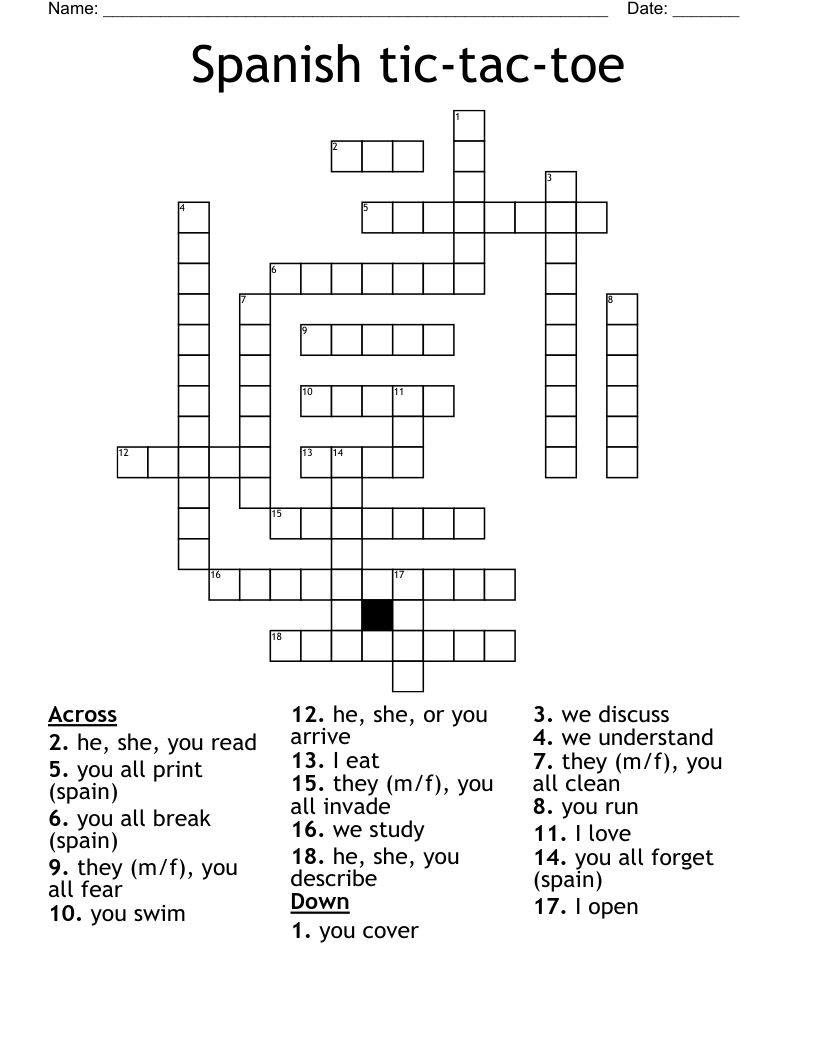 Spanish tic-tac-toe Crossword
