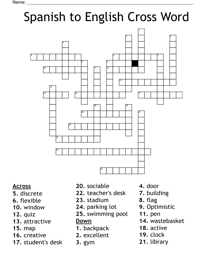 Spanish to English Cross Word 