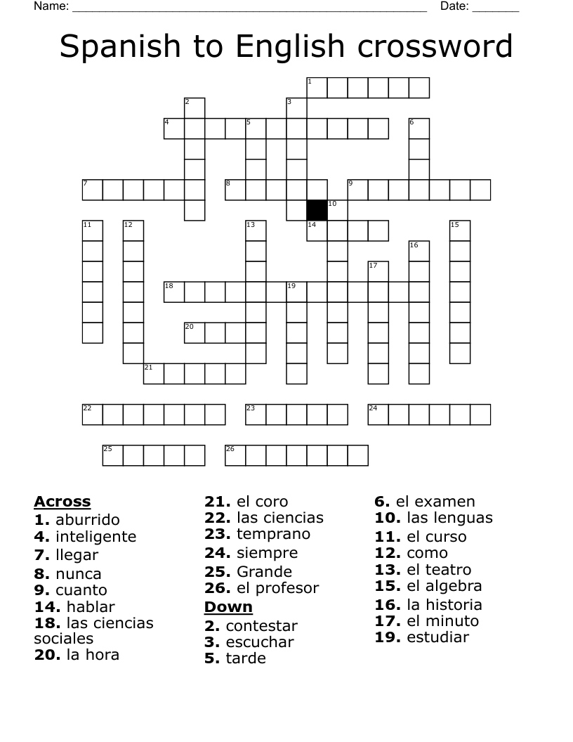 Spanish to English crossword