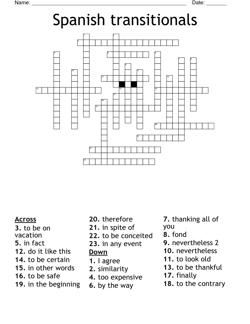 Spanish transitionals Crossword