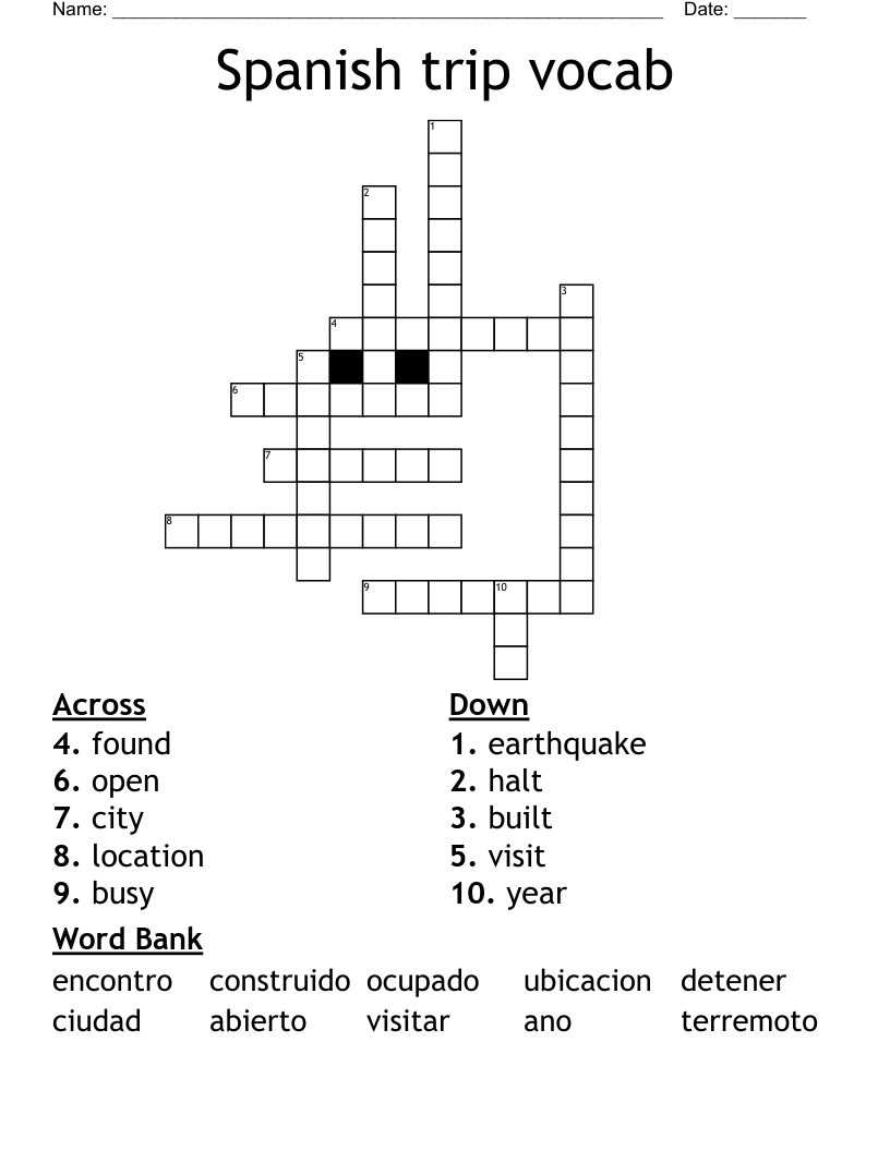 Spanish trip vocab Crossword